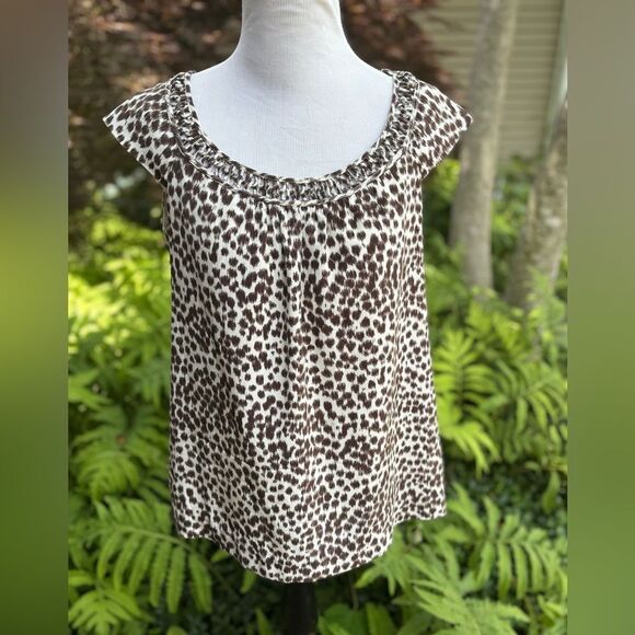 Kate Spade Brown and White Smocked Blouse - Picture 1 of 6